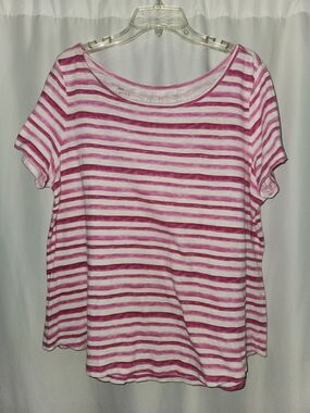 Talbots Pink & White Striped Tee Size 1X #multi-season #nautical  # classic